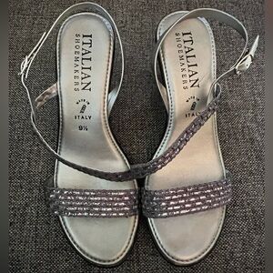 Italian Shoemakers Silver Beaded Wedge sz 9.5